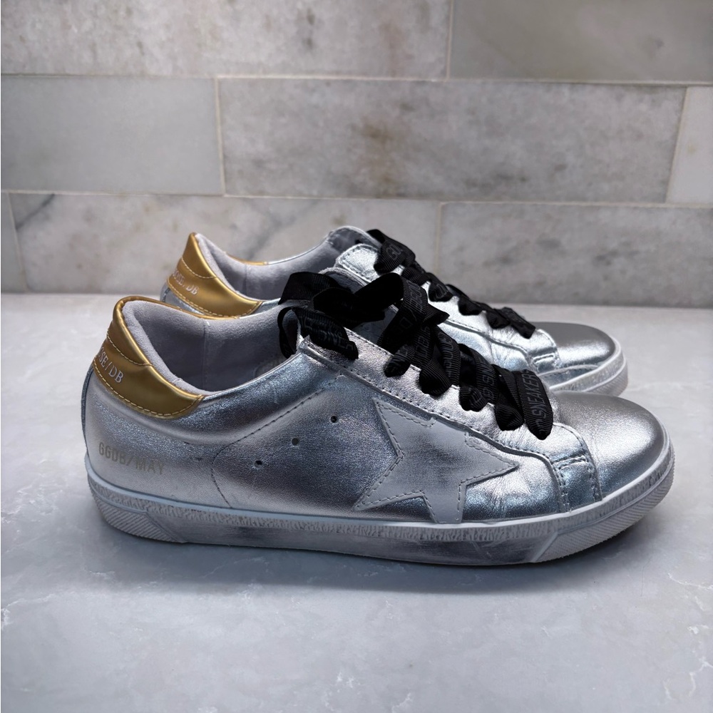 Golden Goose Silver and Gold Sneakers